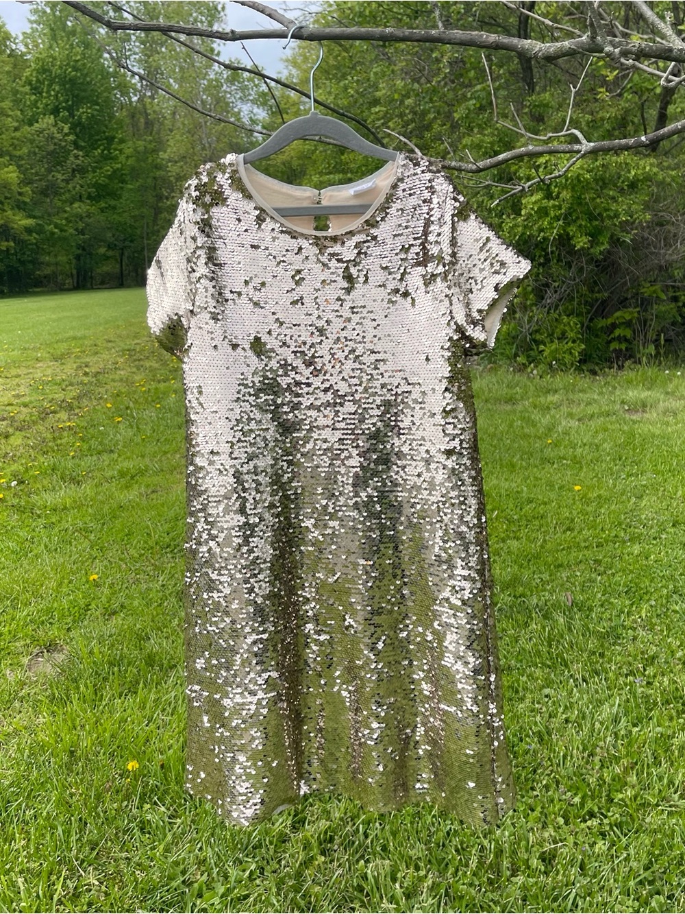 ZARA Kids Size 11-12 Gold Sequin Short Sleeve Party Dress - Picture 9 of 9